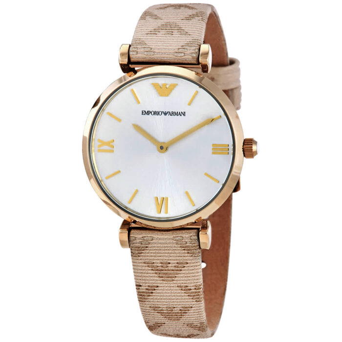 Emporio Armani Gianni T Bar Analog Silver Dial Beige Leather Strap Watch For Women - AR11127 - Image 5